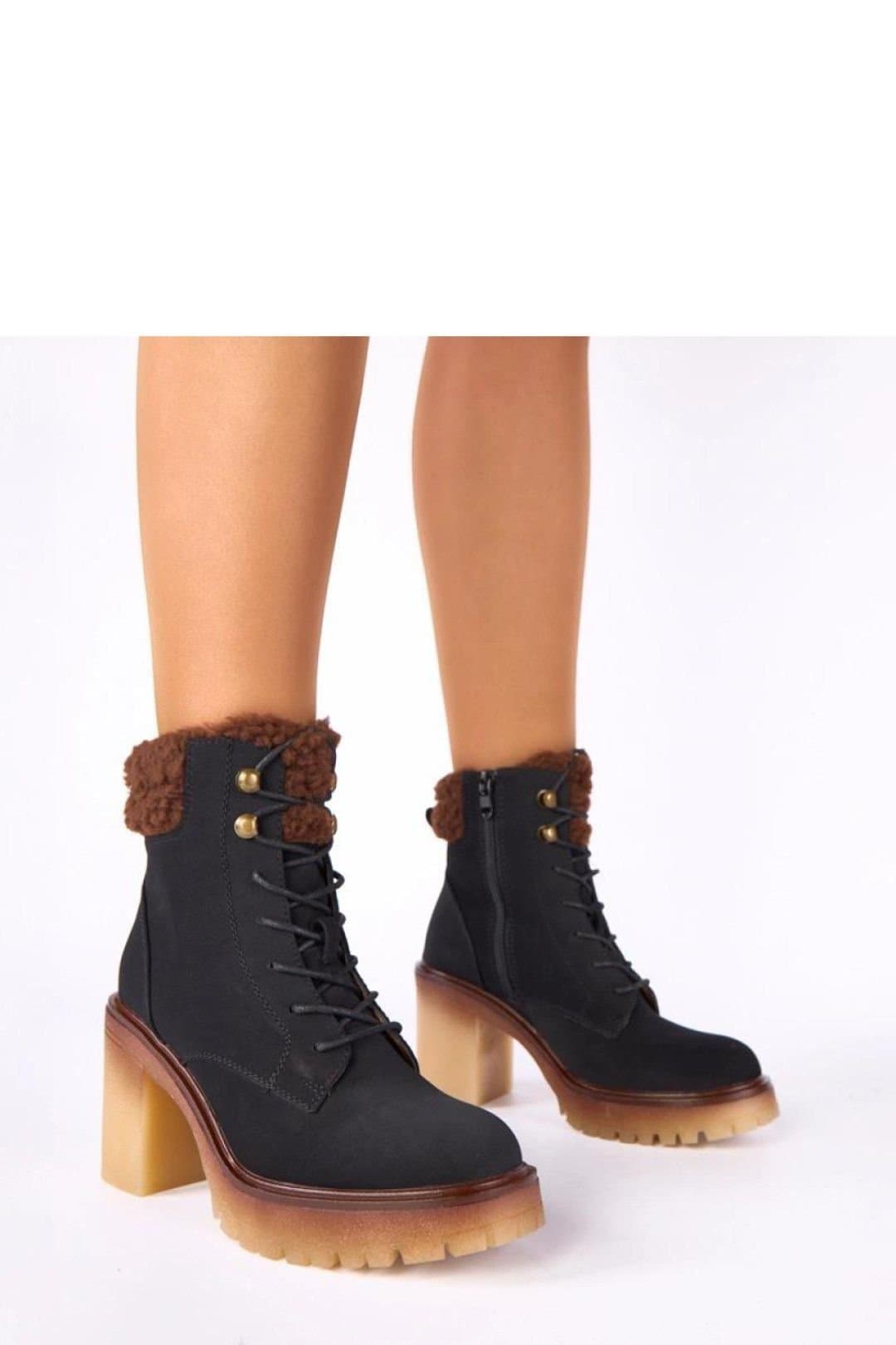 Love Lace Love Lace Women's Alona Fur Trim Ankle Boots with Comfortable Stable Heel in Black