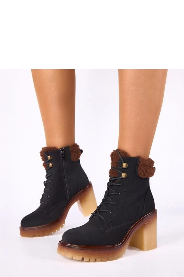 Love Lace Love Lace Women's Alona Fur Trim Ankle Boots with Comfortable Stable Heel in Black - 2