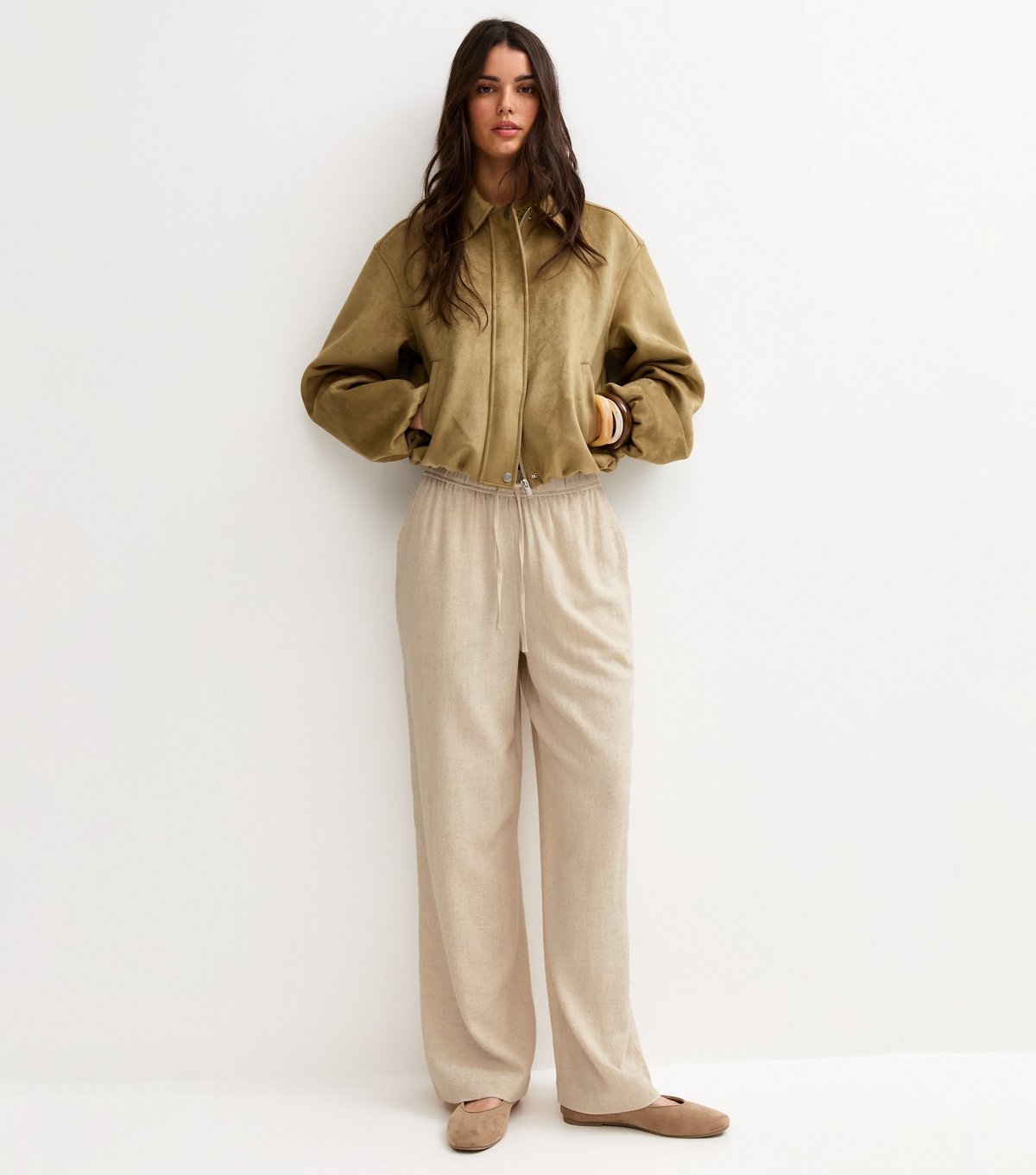 New Look Women's Stone Linen Look Wide Leg Drawstring Trousers New Look - 2