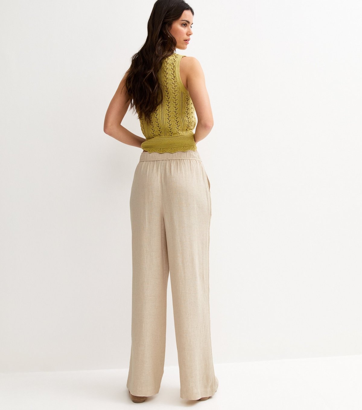 New Look Women's Stone Linen Look Wide Leg Drawstring Trousers New Look - 4