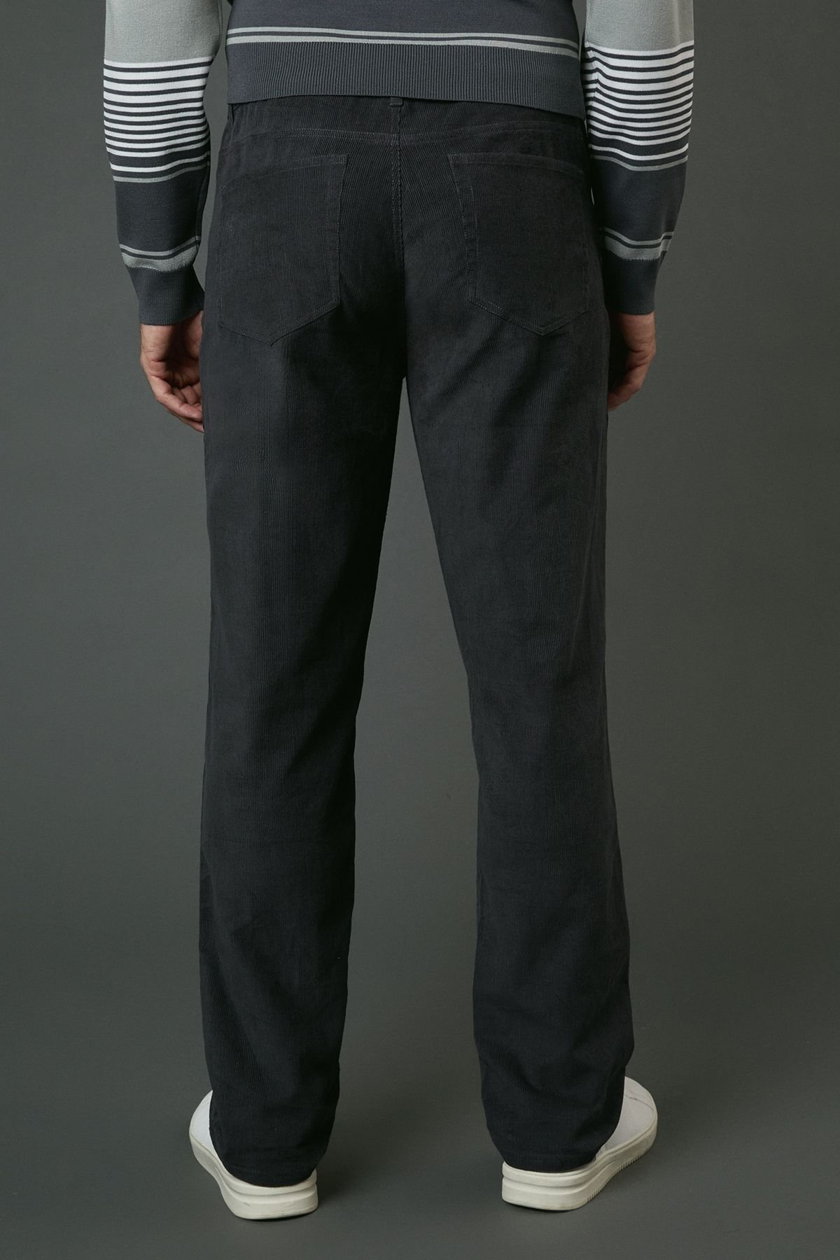 Maine Maine Men's Corduroy Straight Fit 5 Pocket Trousers in Dark Grey - 3