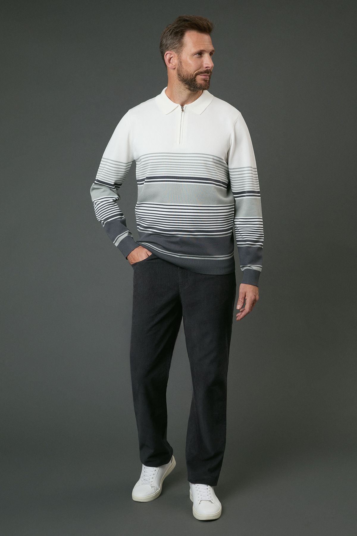 Maine Maine Men's Corduroy Straight Fit 5 Pocket Trousers in Dark Grey - 4