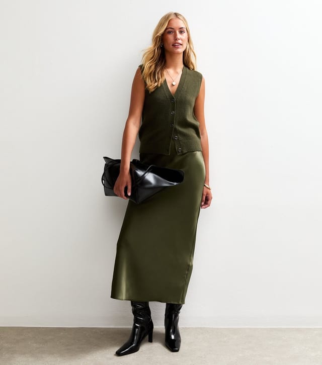 New Look Women's Tall Khaki Bias Cut Satin Midi Skirt New Look - 2