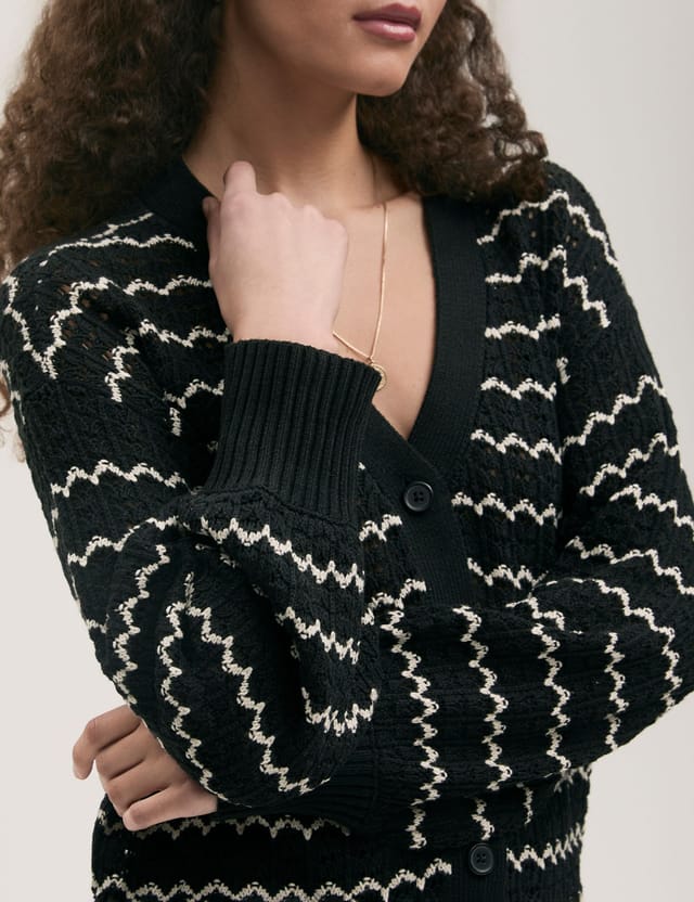 Finery London Finery London Women's Alena V-Neck Crochet Cardigan in Black - 2
