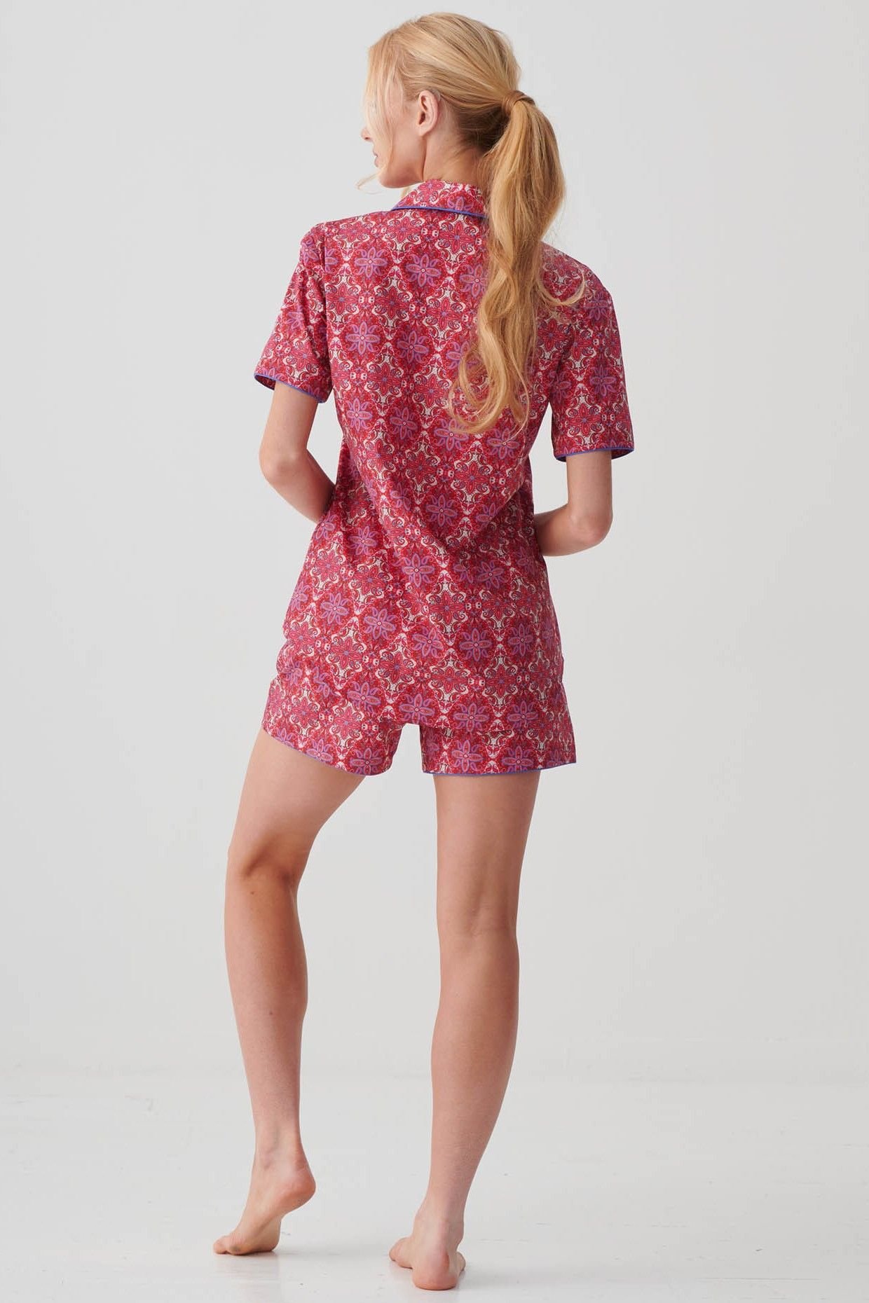 British Boxers British Boxers Women's "Byzantine Paisley" Crisp Cotton Short Pyjama Set in Dark Pink - 3