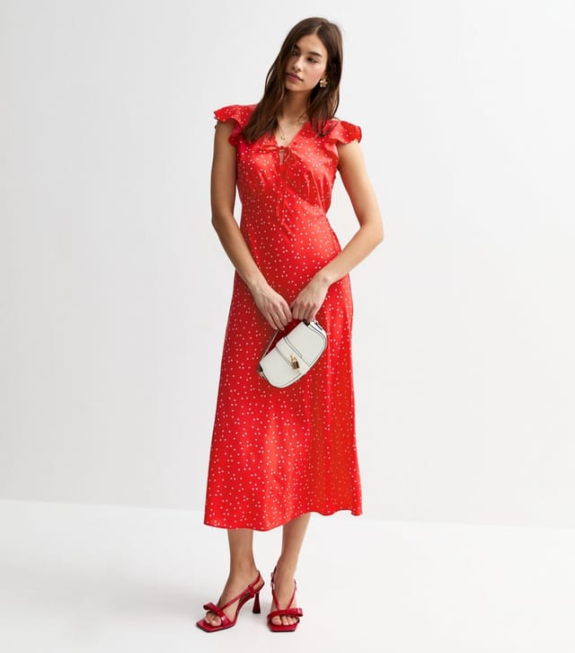 New Look Women's Red Polka Dot Flutter Sleeve Midi Dress New Look - 3