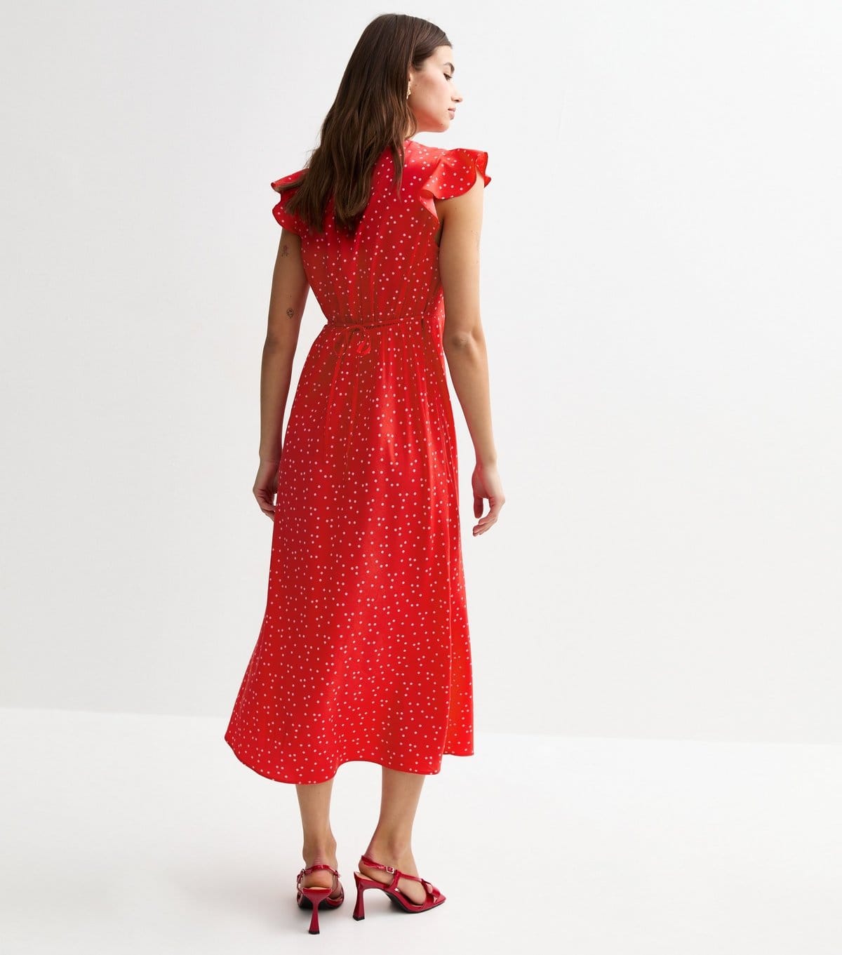 New Look Women's Red Polka Dot Flutter Sleeve Midi Dress New Look - 4
