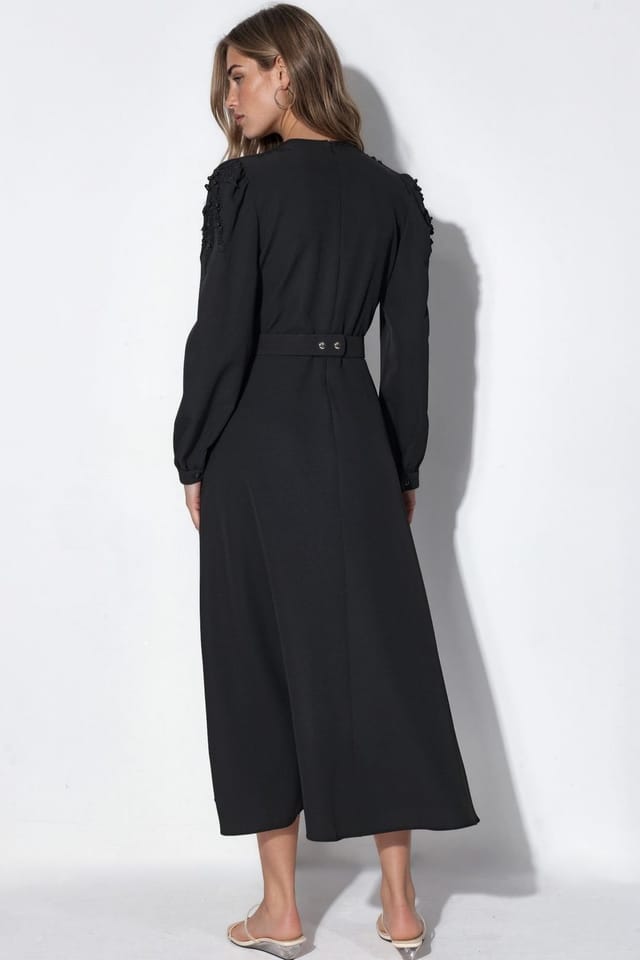 MSN Collection MSN Collection Women's Belted A-line Midi Dress in Black - 3