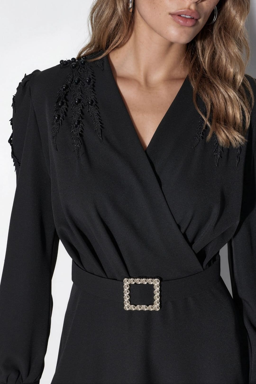 MSN Collection MSN Collection Women's Belted A-line Midi Dress in Black - 4