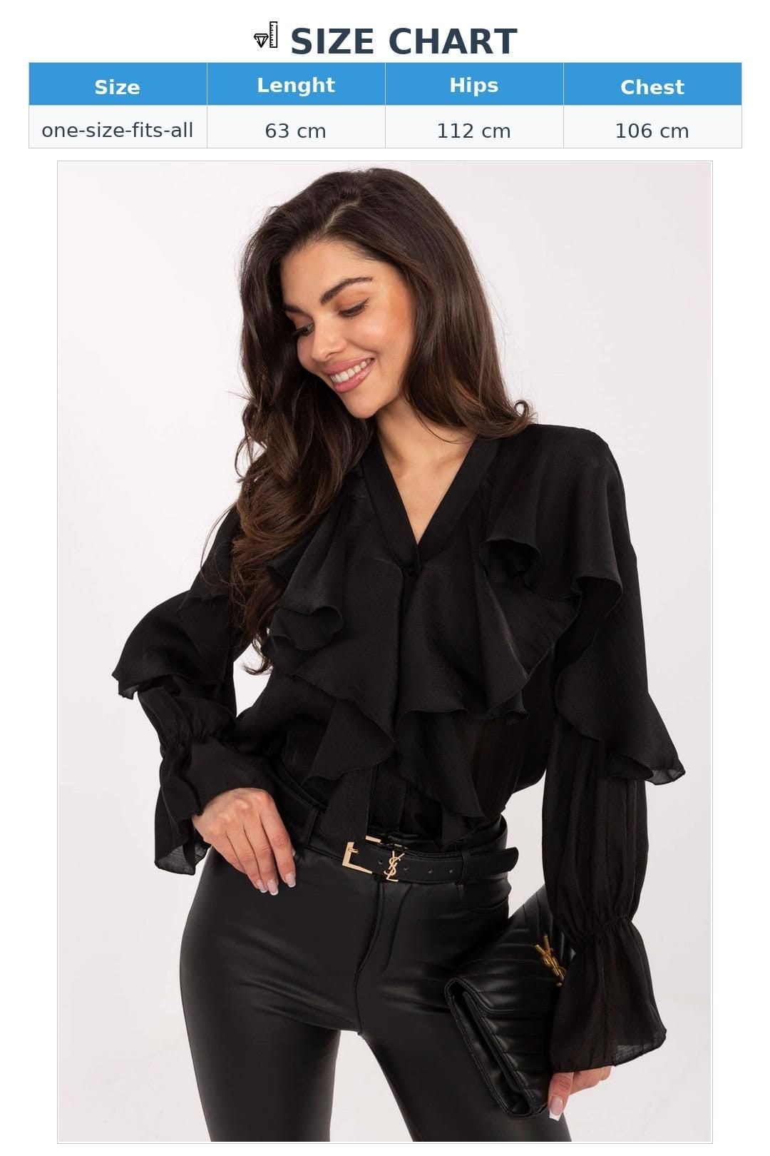 Love Lace Love Lace Women's Elegant Jabot Ruffle Vneck Long Sleeve Shirt in Black - 4