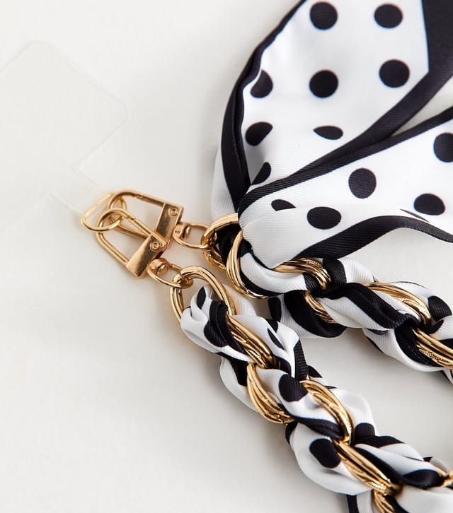 New Look Black Polka Dot Scarf and Chain Phone Strap New Look - 2