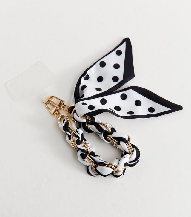 New Look Black Polka Dot Scarf and Chain Phone Strap New Look - 3