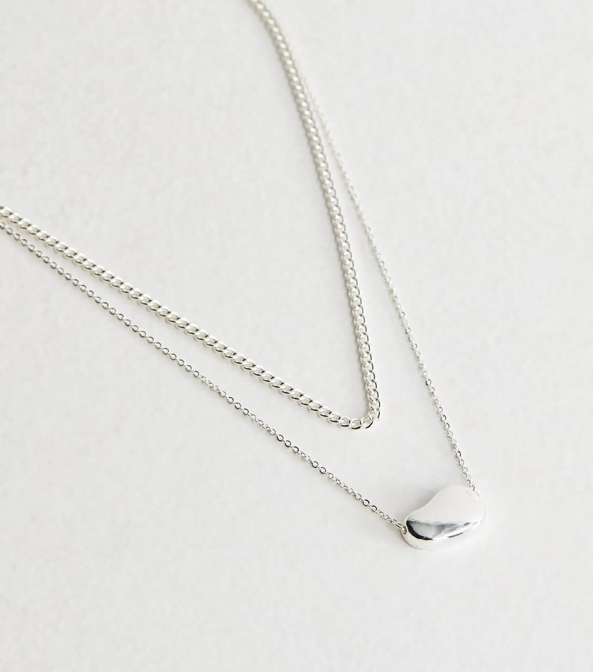 New Look Silver Tone 2 Layer Chain Dome Pendant Necklace New Look