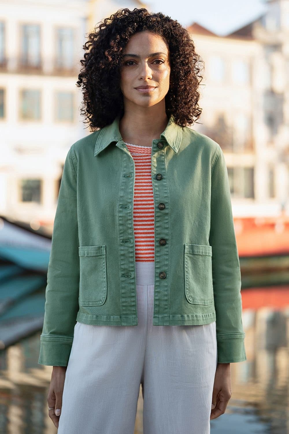 Yumi Yumi Women's Green Canvas Jacket With Patch Pockets