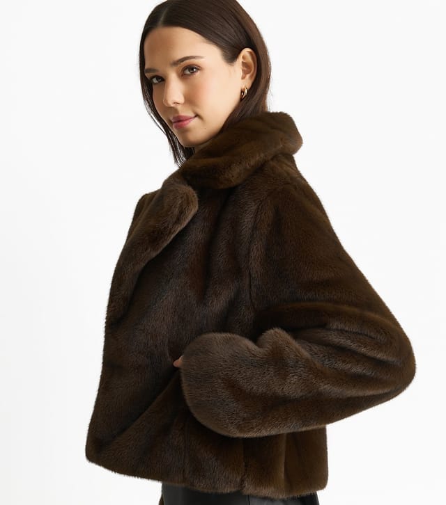 Gini London Women's Mid Brown Cropped Faux Fur Jacket Gini London New Look - 3