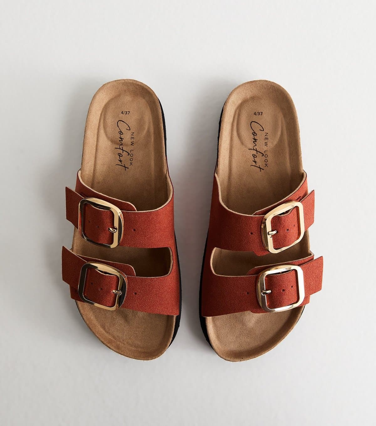 New Look Women's Rust Cork Sole Double Strap Mule Sandals Vegan New Look