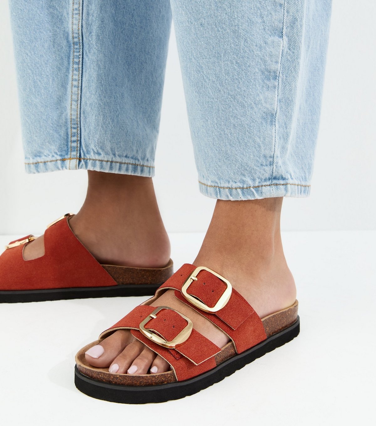 New Look Women's Rust Cork Sole Double Strap Mule Sandals Vegan New Look - 2