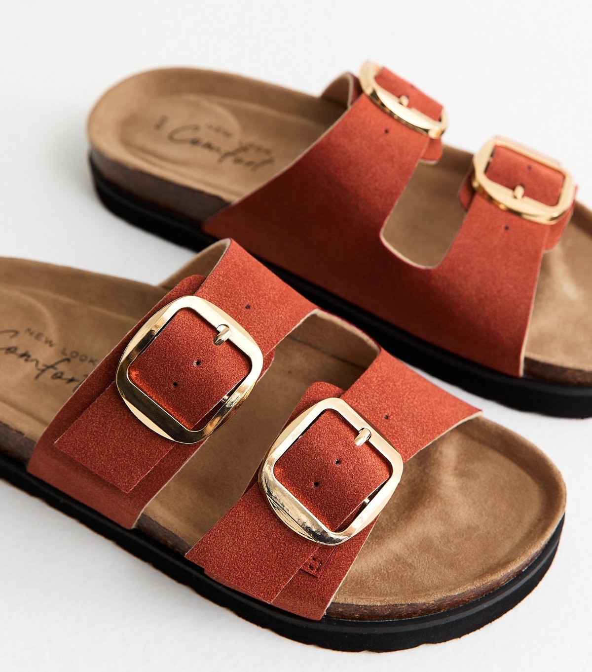 New Look Women's Rust Cork Sole Double Strap Mule Sandals Vegan New Look - 3