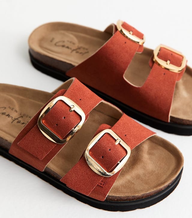 New Look Women's Rust Cork Sole Double Strap Mule Sandals Vegan New Look - 3