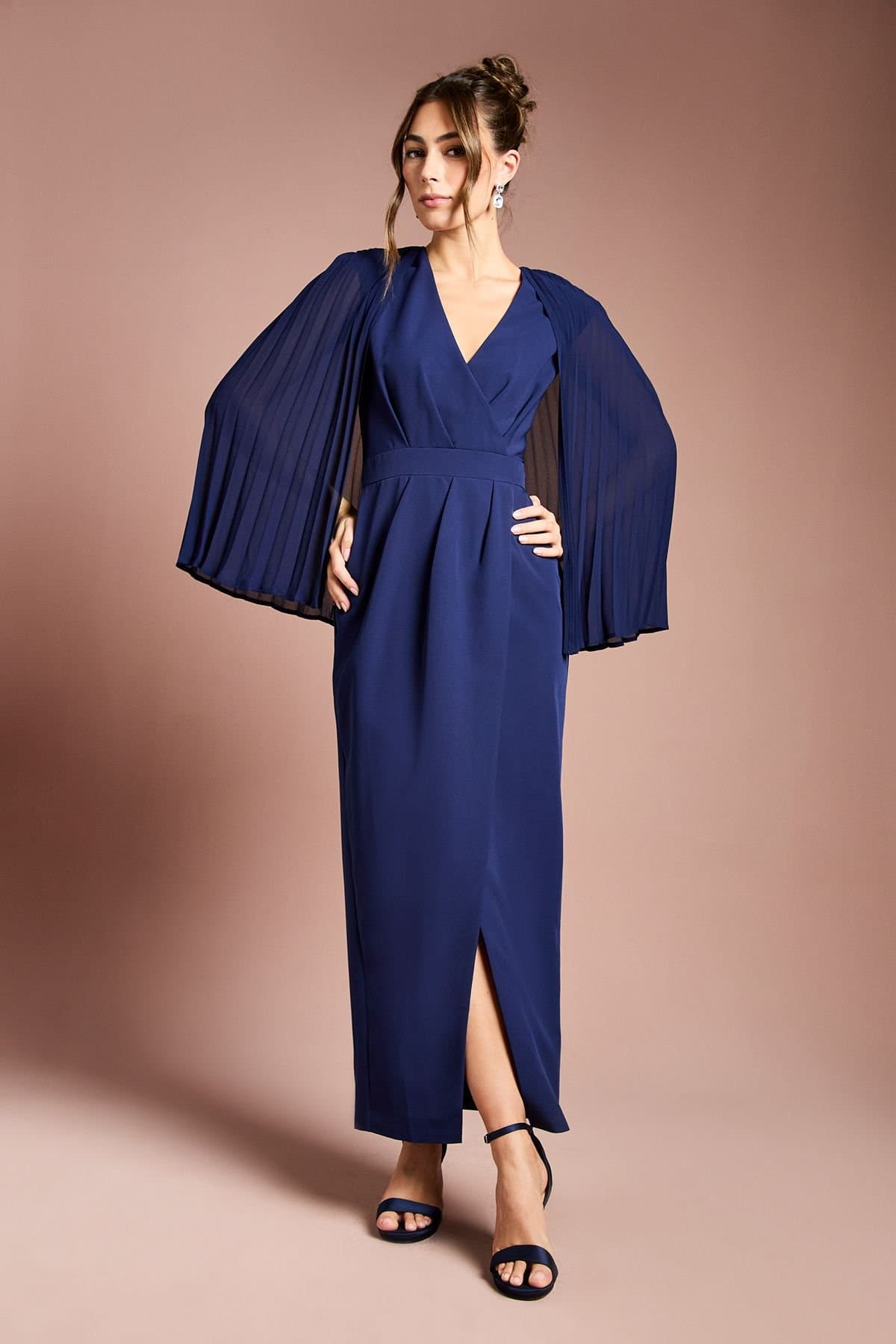 Coast Coast Women's Pleated Cape Detail Crepe Pencil Dress in Navy