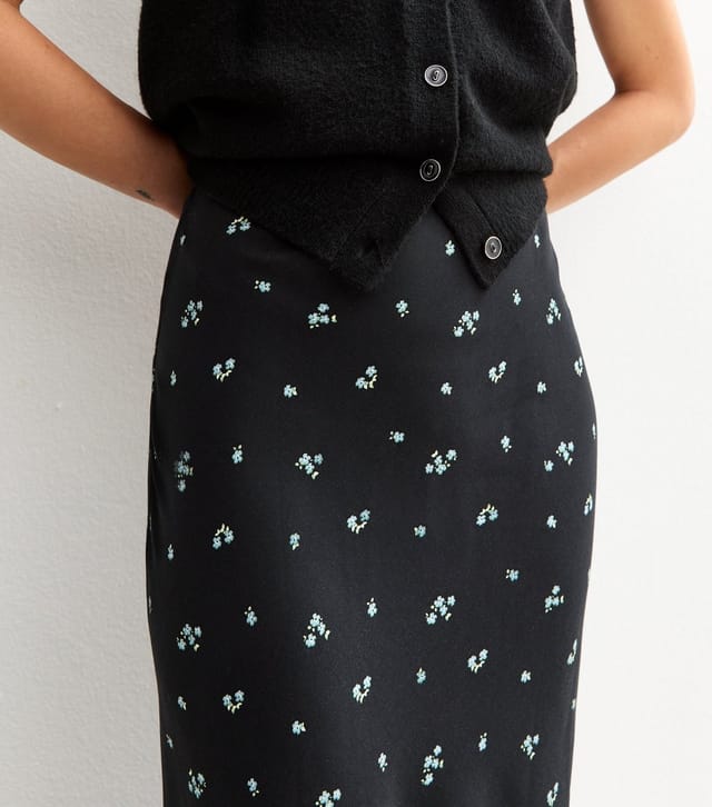 New Look Women's Black Floral Print Bias Cut Midi Skirt New Look - 2