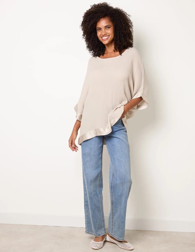 Blue Vanilla Viscose Crinkle Top With Satin Finish - 2