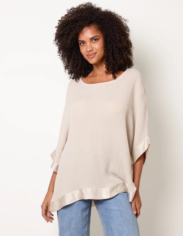 Blue Vanilla Viscose Crinkle Top With Satin Finish - 3