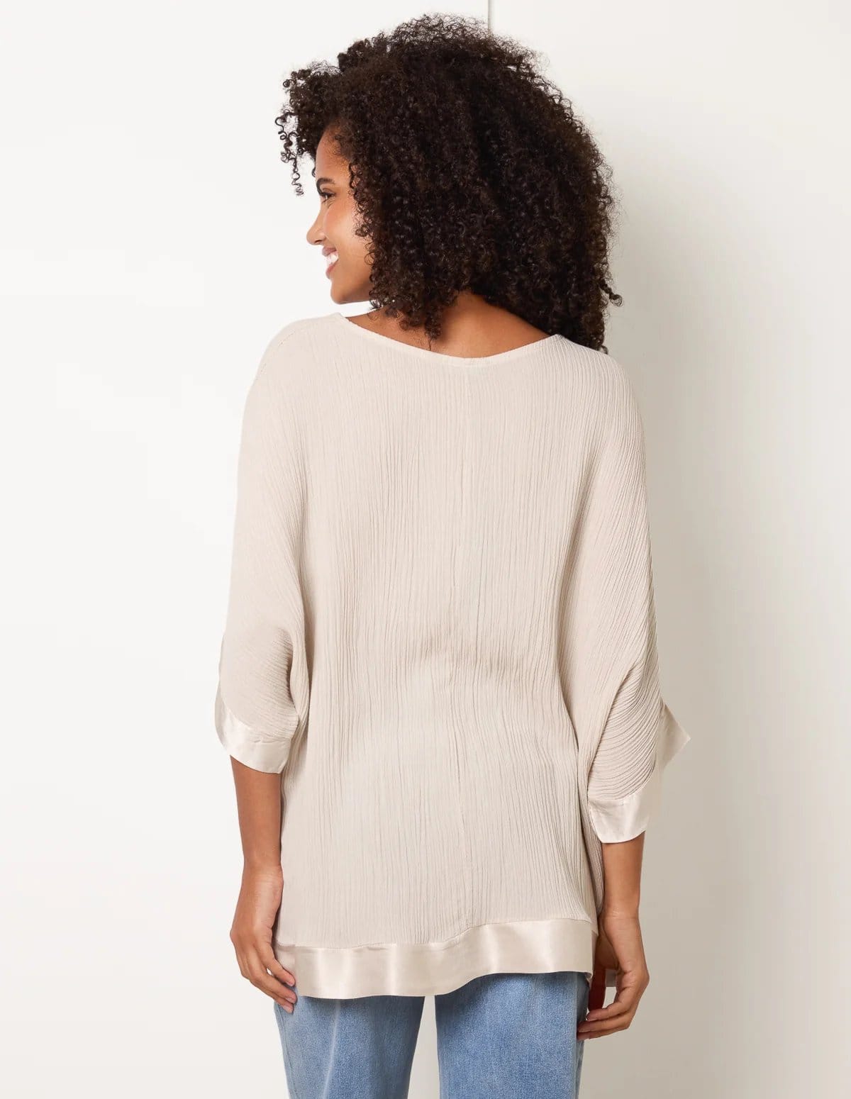 Blue Vanilla Viscose Crinkle Top With Satin Finish - 4