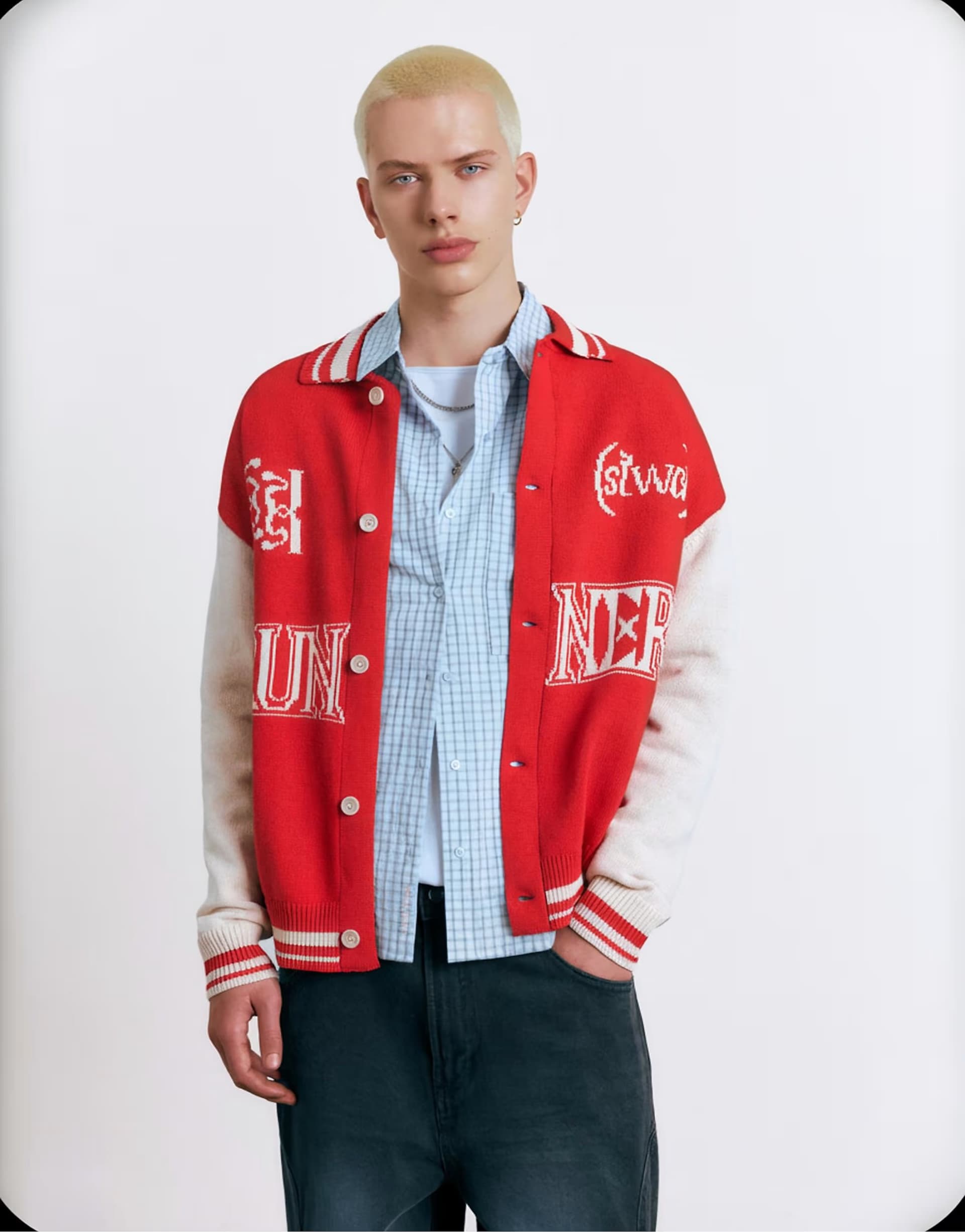 ASOS Pull&Bear Stwd cardigan in red