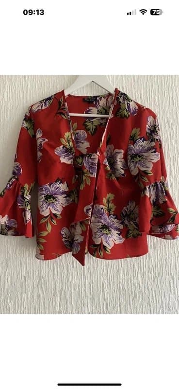 Topshop Red Floral Tie Front Top 8 Topshop
