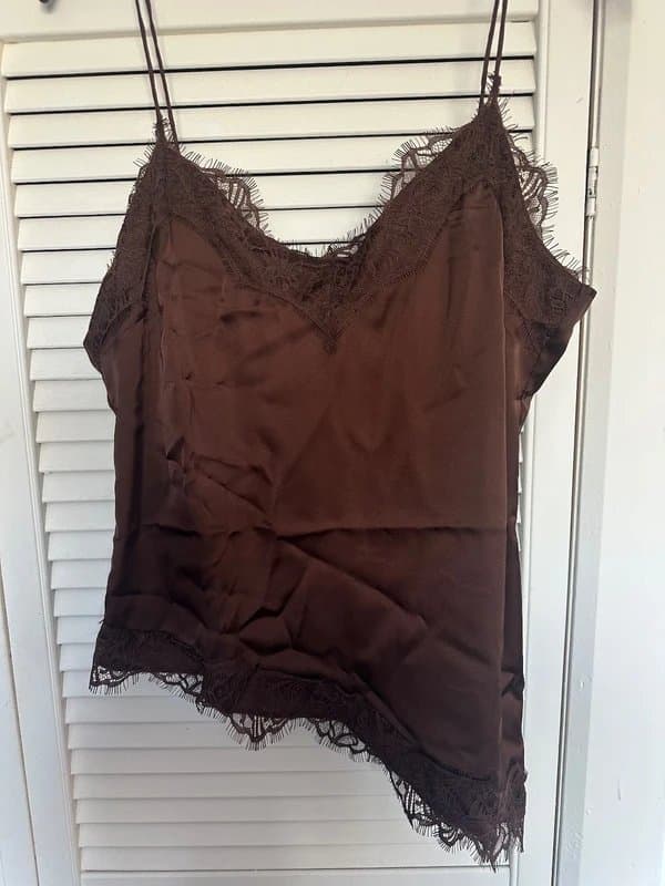 New Look Brown satin lace cami