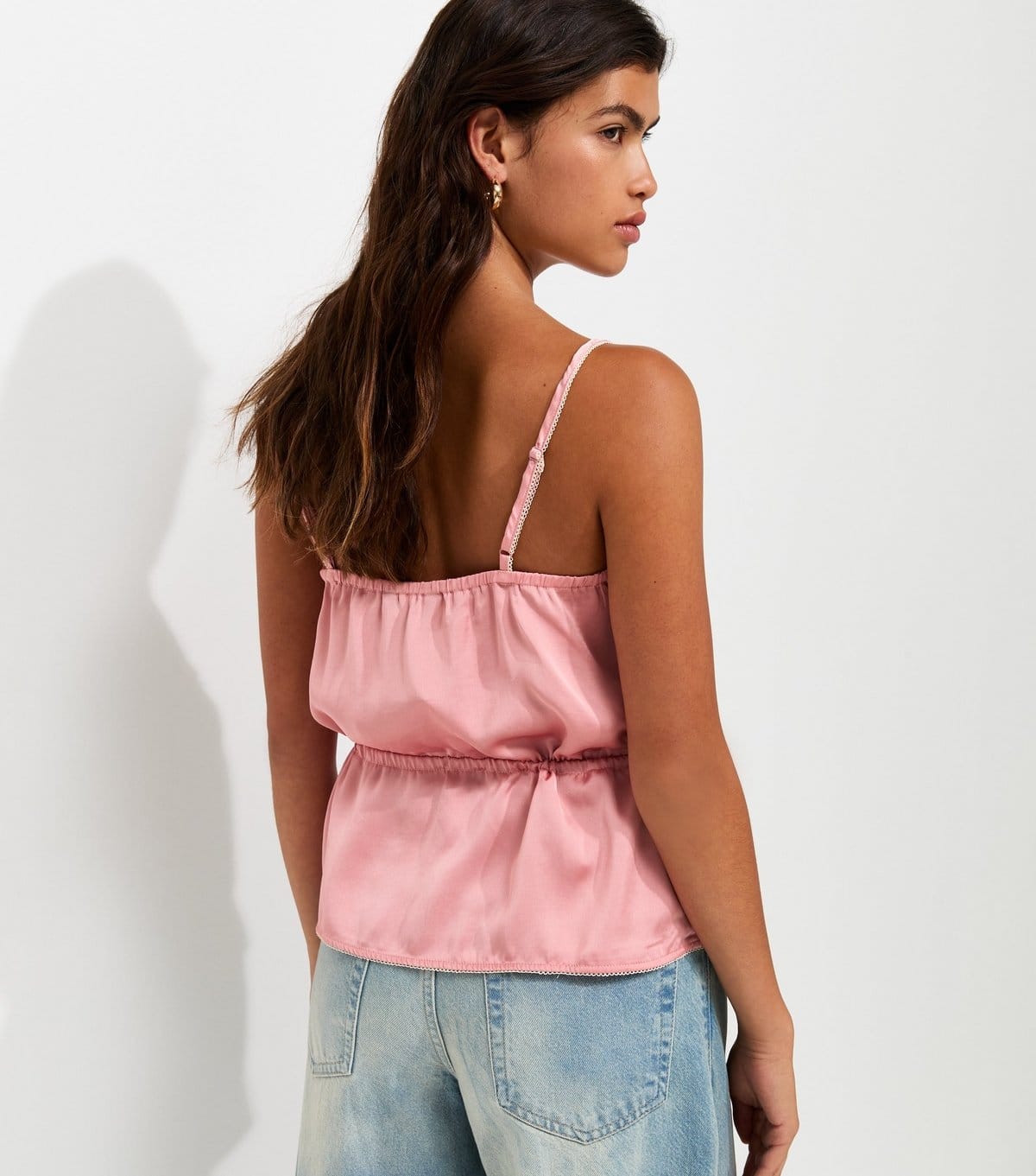 New Look Women's Pink Satin Lace Trim Tie Waist Cami Top New Look - 4