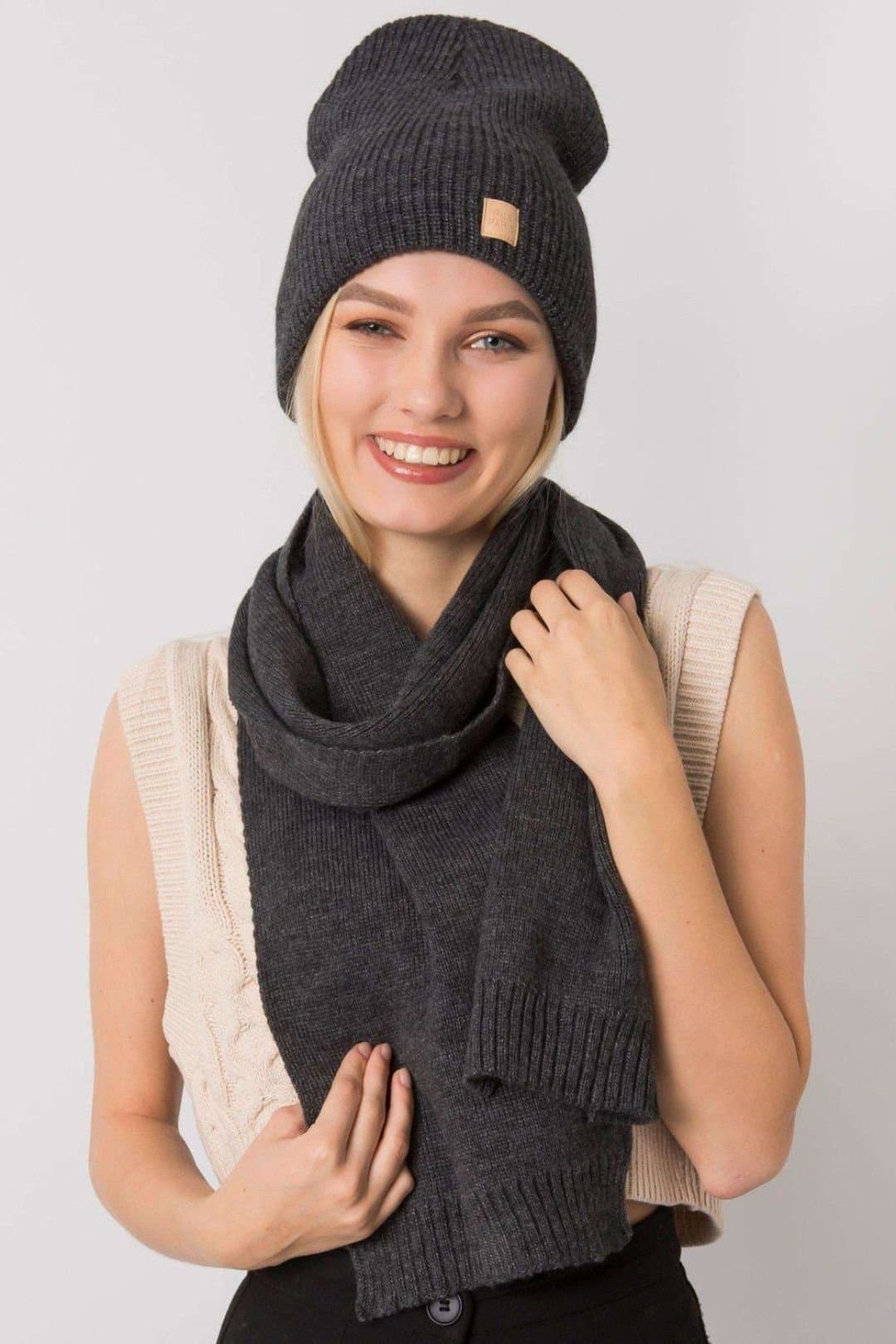 Love Lace Love Lace Grey Knit Hat & Scarf Set for Cold Weather