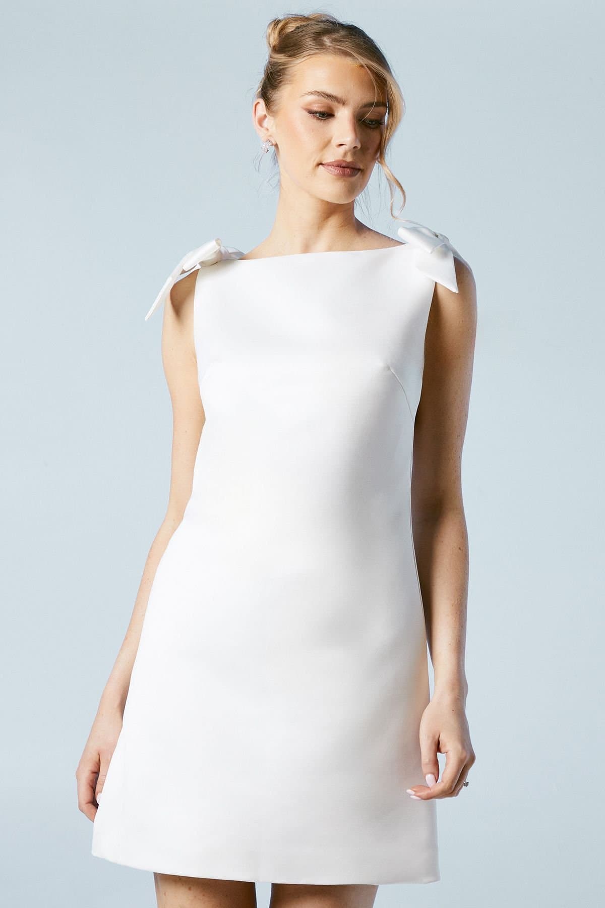 Coast Coast Women's Structured Satin Bow Detail Bridal Mini Dress in Ivory