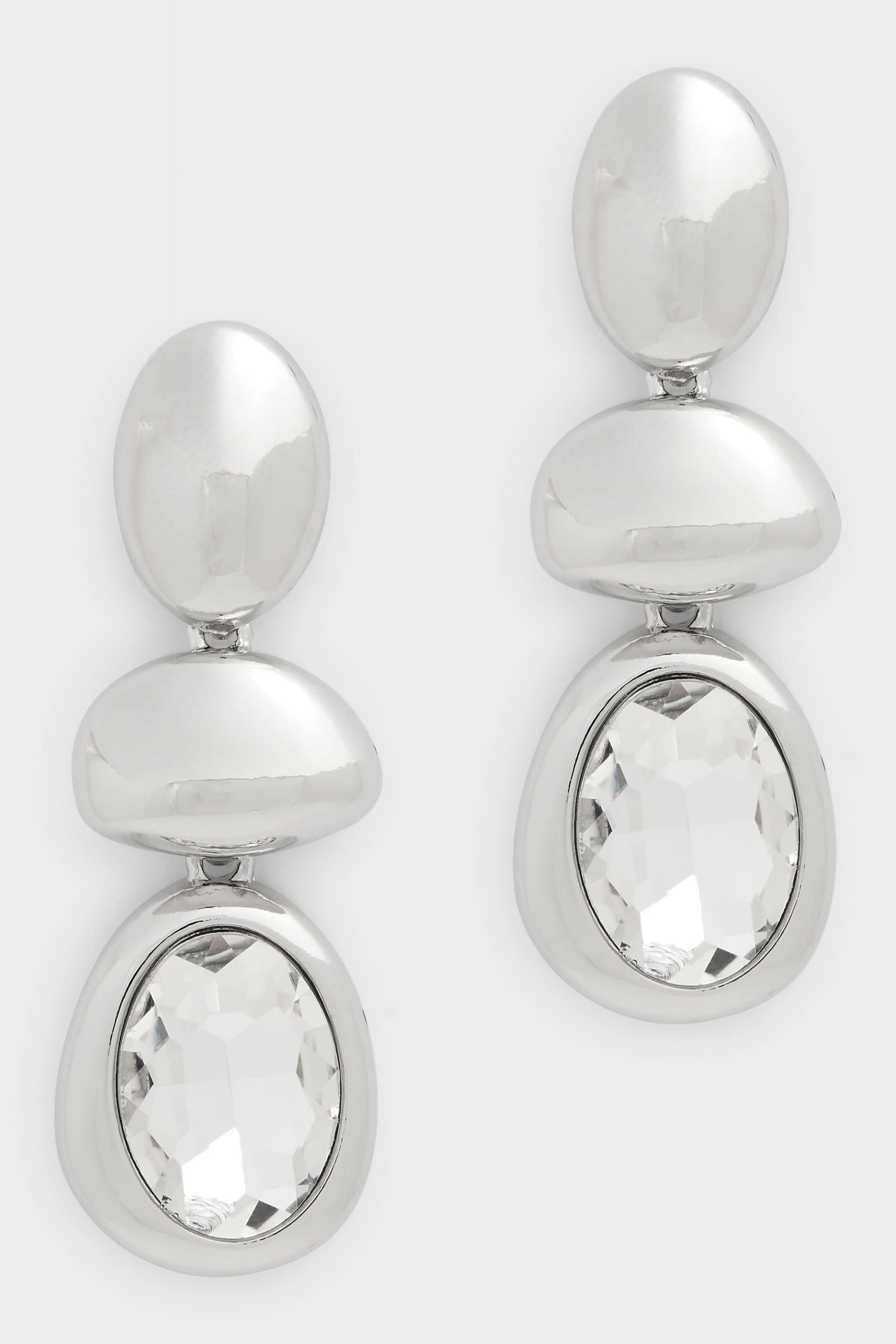 Yours Sliver Tone Polished Diamante Drop Earrings