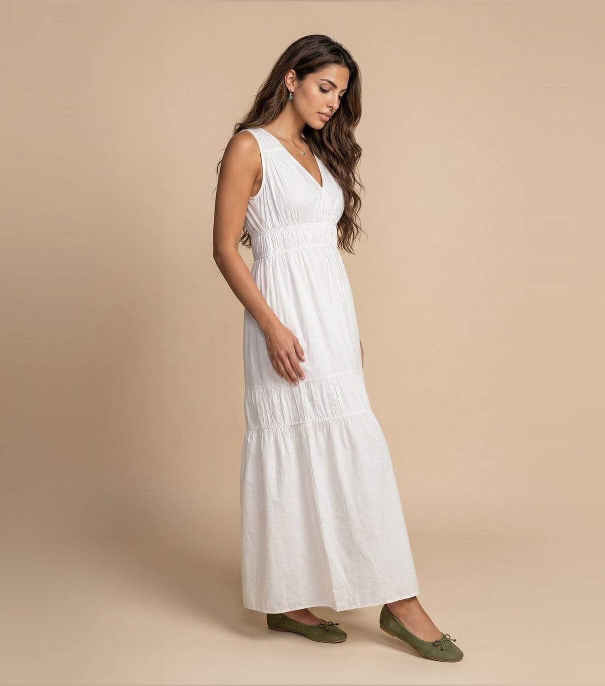 Urban Bliss White Cotton Poplin Ruched Maxi Dress