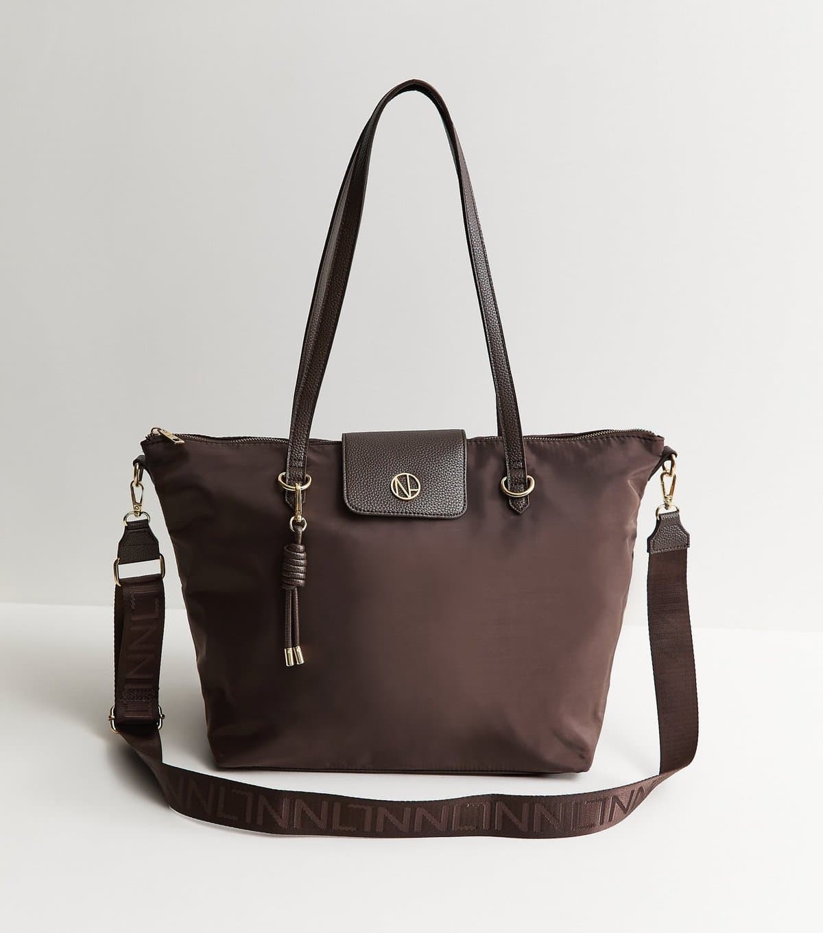 New Look New Look Dark Brown Fabric Zip Top Tote Bag