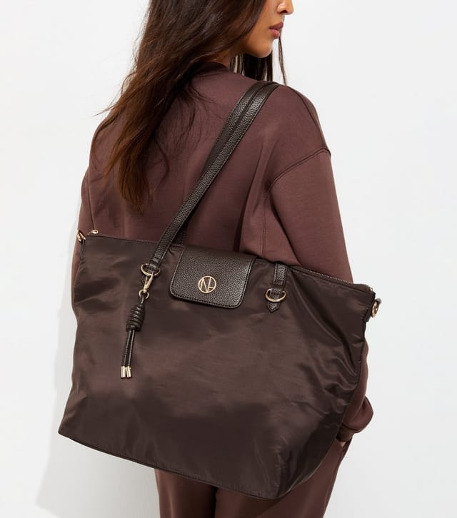 New Look Dark Brown Fabric Zip Top Tote Bag New Look - 2