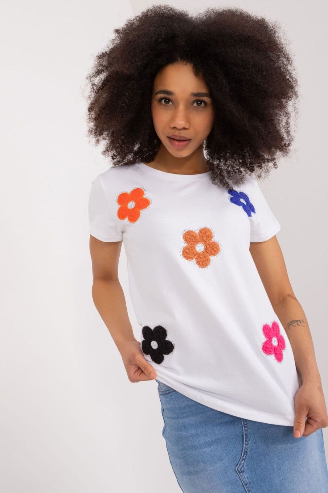 Love Lace White Cotton Floral Blouse with Zircon Detail