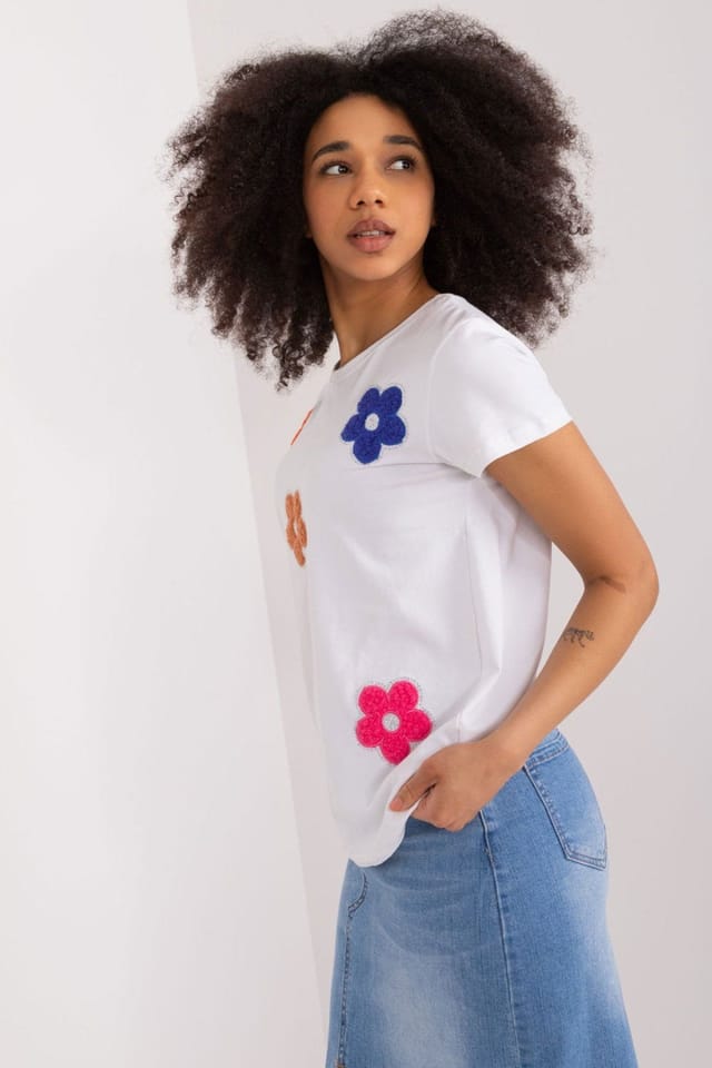 Love Lace Love Lace Women's Cotton Floral Blouse with Zircon Detail in White - 3