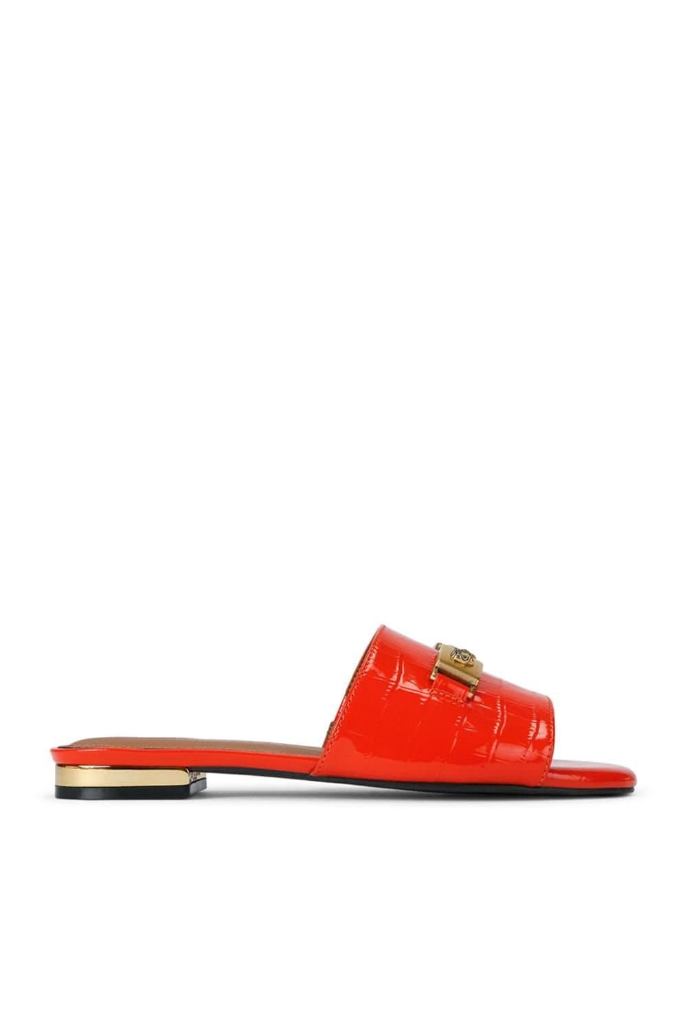 Kurt Geiger London Kurt Geiger London Orange Croc Embossed Leather Sandals