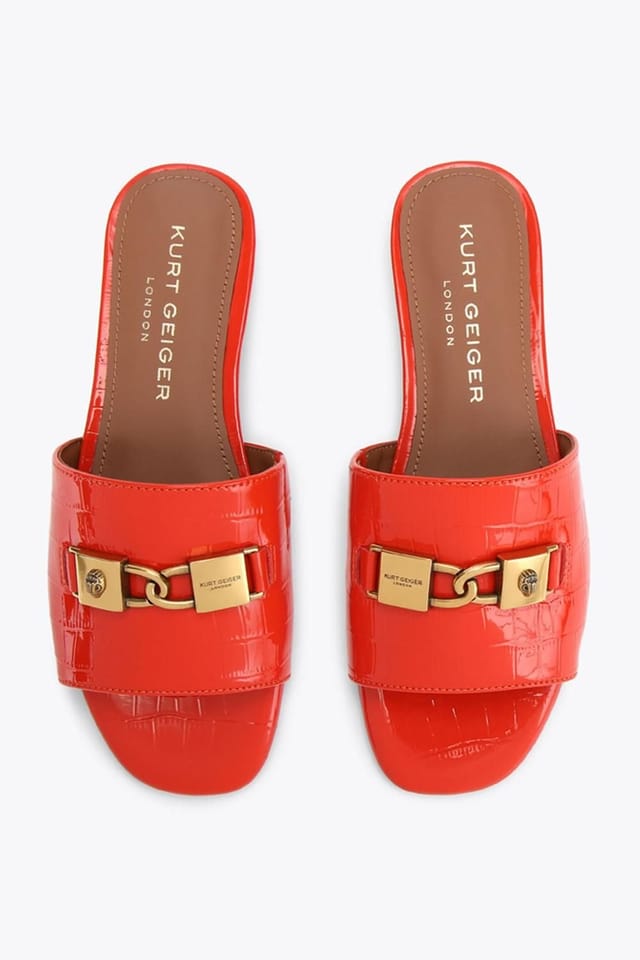 Kurt Geiger London Kurt Geiger London Women's 'Kingsley Flat Sandal' Croc Print Sandals in Orange - 2
