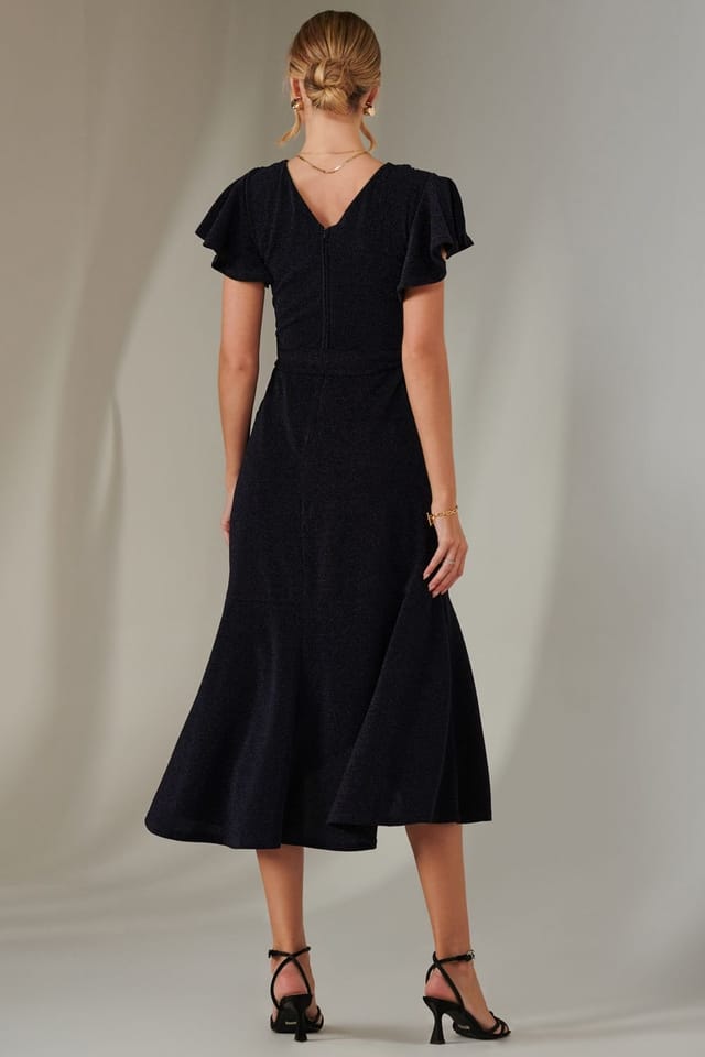 Jolie Moi Jolie Moi Women's Marlie Metallic Angel Sleeve Maxi Dress in Navy - 2