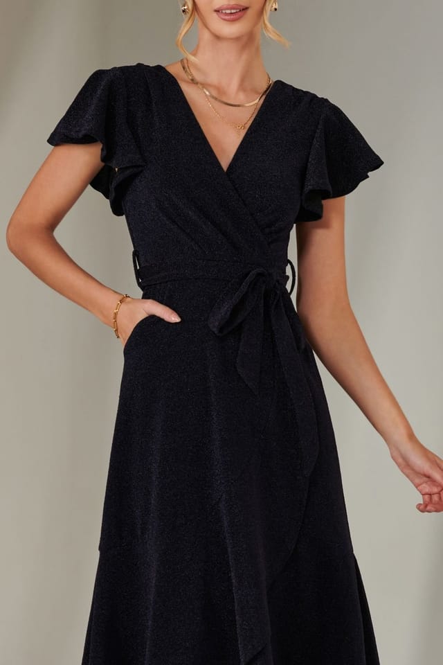 Jolie Moi Jolie Moi Women's Marlie Metallic Angel Sleeve Maxi Dress in Navy - 3