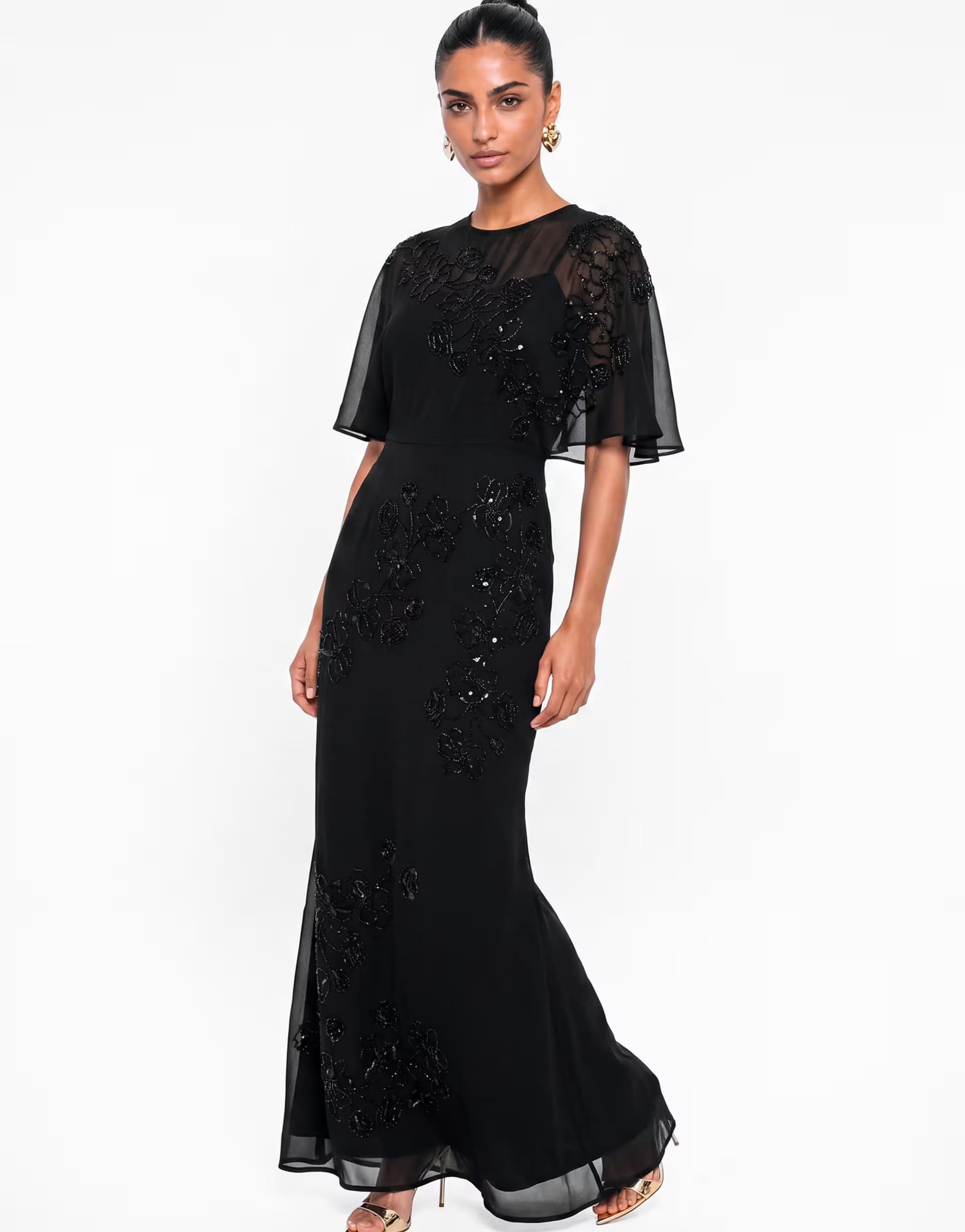 ASOS Maya Floral embellished cape sleeve maxi dress in black