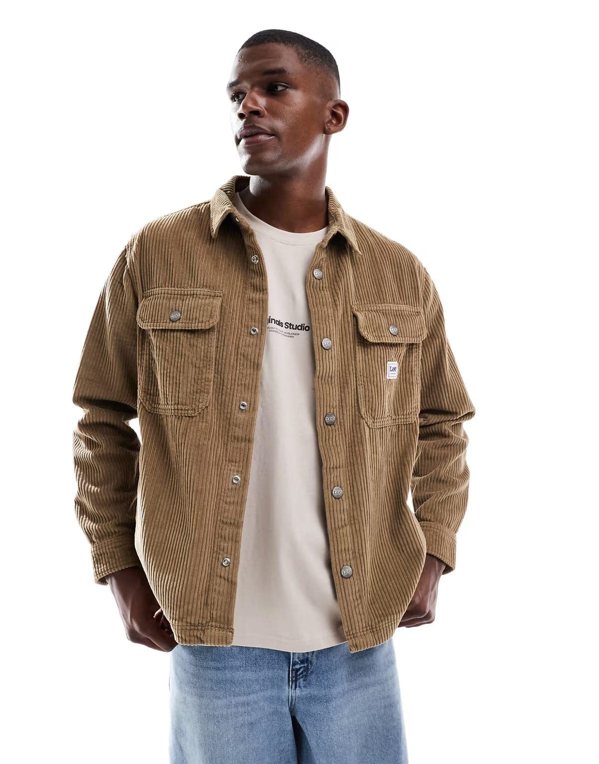 ASOS Lee workwear cord overshirt in tan - 1
