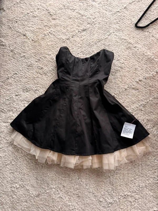 ASOS ASOS bell shaped strapless black mini dress with tulle hem detail