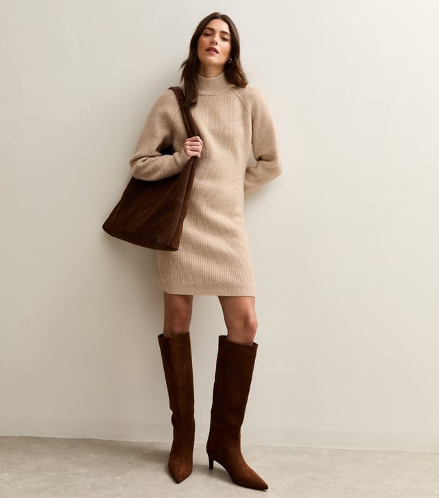 New Look Women's Cream Midweight Knit High Neck Mini Jumper Dress New Look - 2