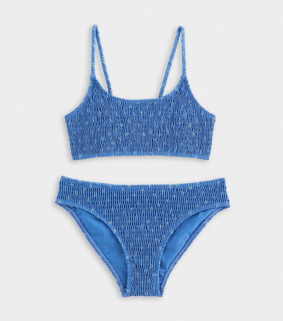 New Look Girls' Blue Shirred Plaited Strap Crop Bikini Top and Bottoms Set New Look