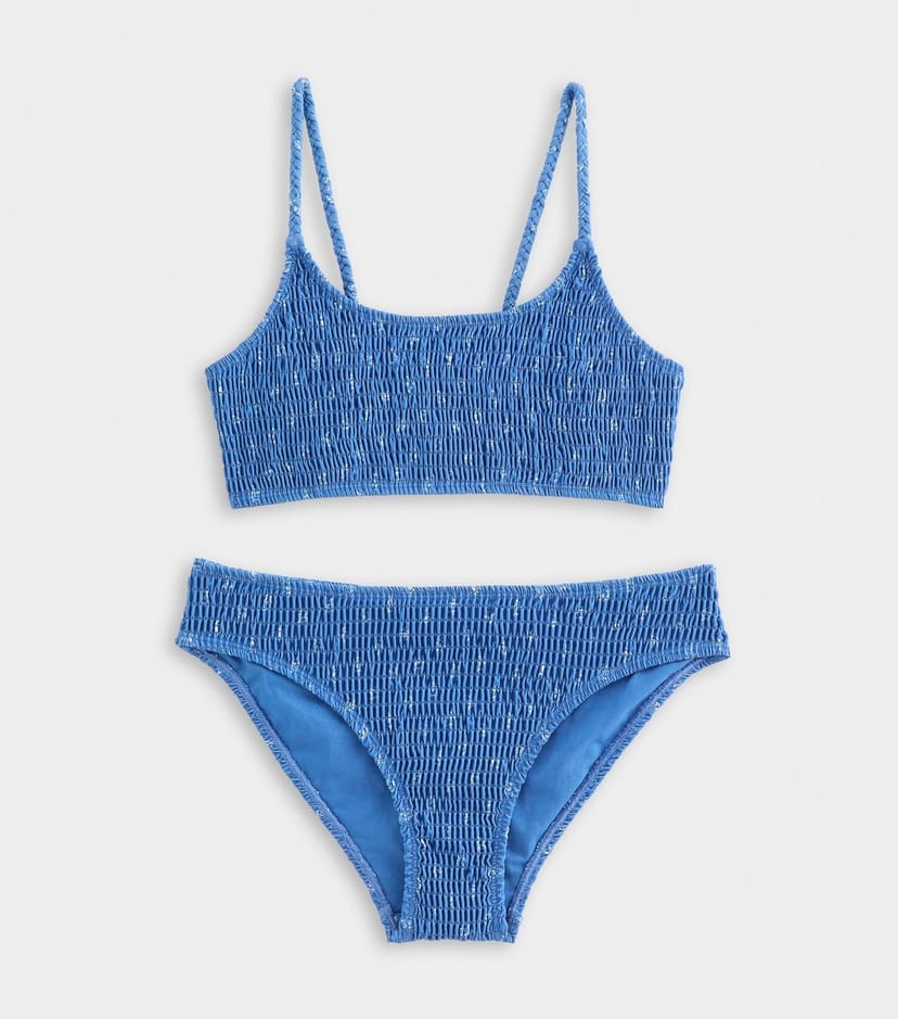 New Look Girls' Blue Shirred Plaited Strap Crop Bikini Top and Bottoms Set New Look - 1